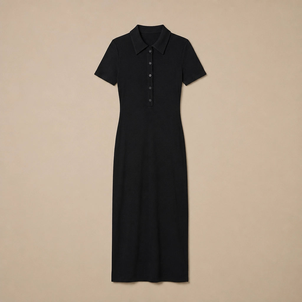 Robe Longue Côtelée à Col Polo Camilla