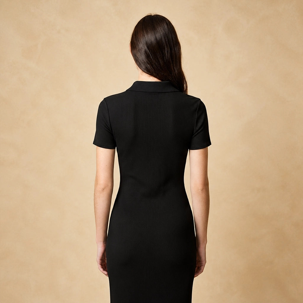 Robe Longue Côtelée à Col Polo Camilla