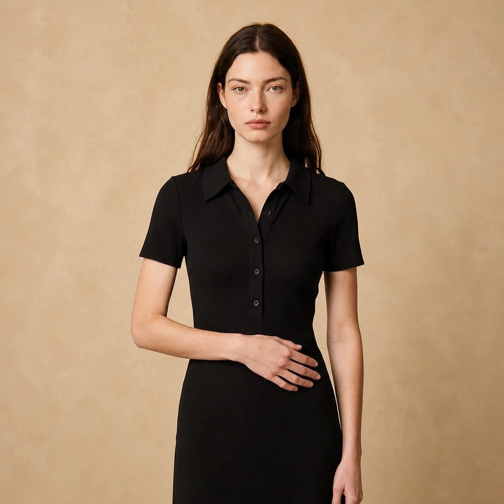 Robe Longue Côtelée à Col Polo Camilla