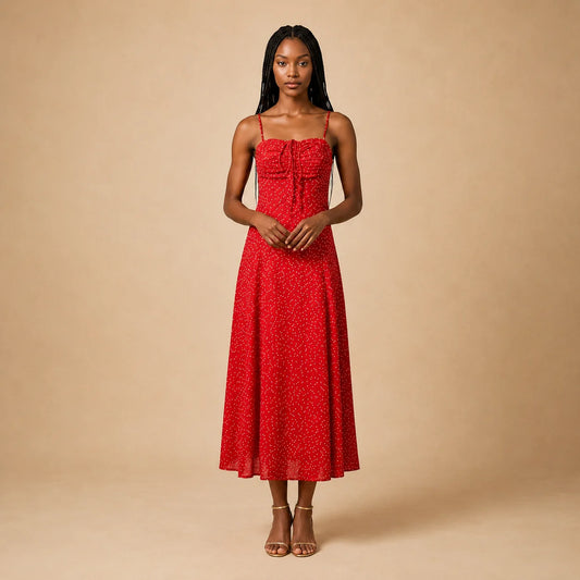 Robe Longue Fluide Imprimée Rouge Frattini