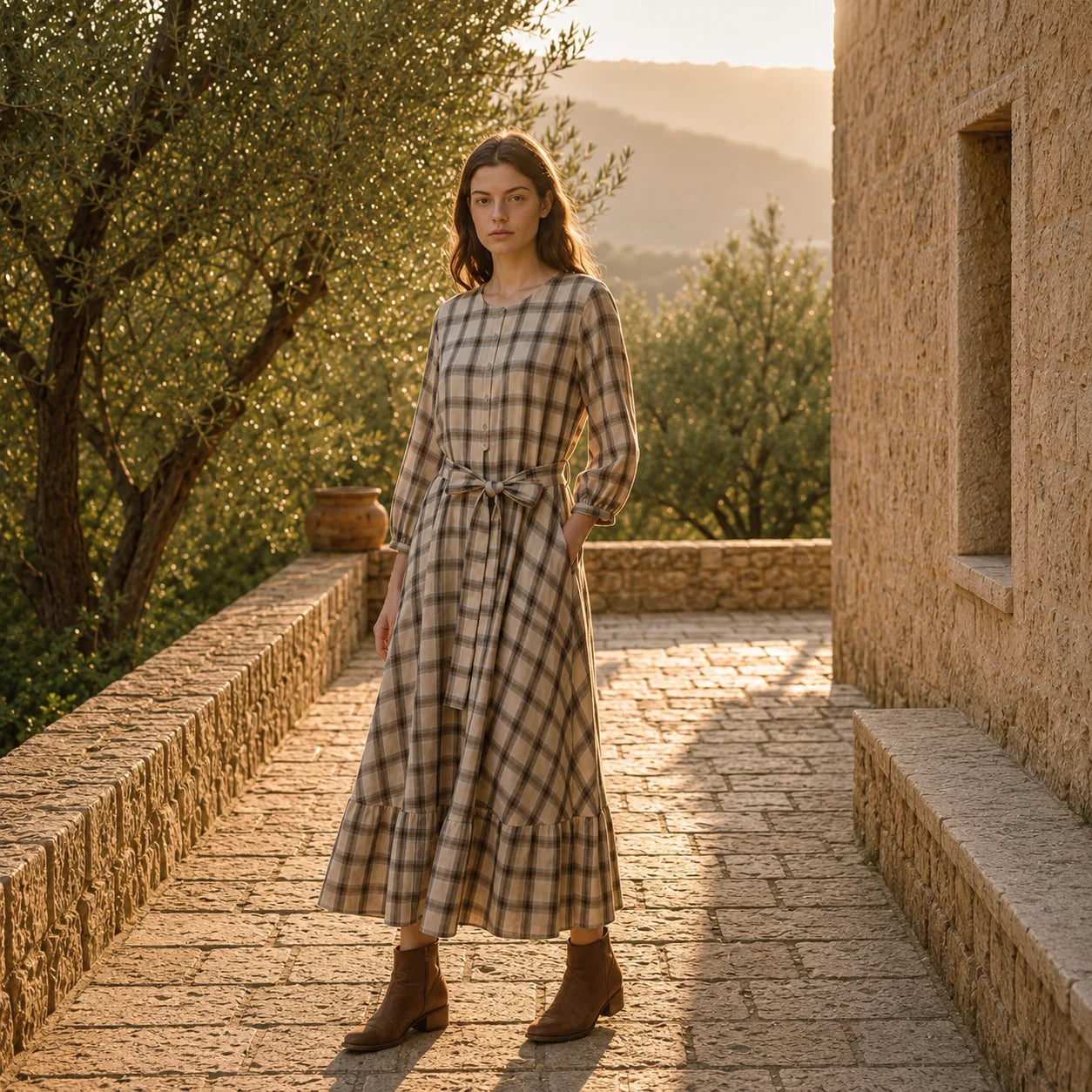 Robe Longue Fluide Style Tartan Sophistiqué Gismondi