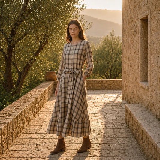 Robe Longue Fluide Style Tartan Sophistiqué Gismondi