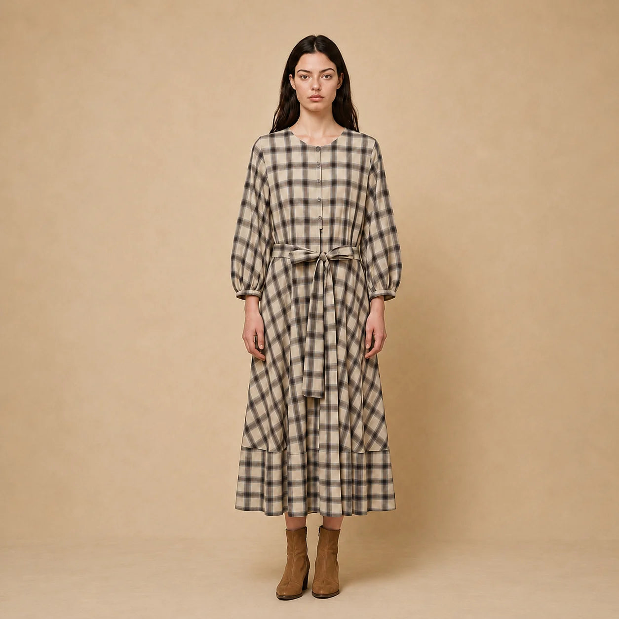 Robe Longue Fluide Style Tartan Sophistiqué Gismondi