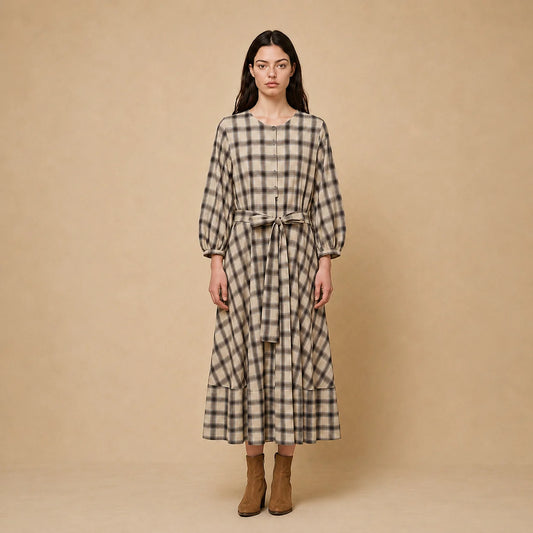 Robe Longue Fluide Style Tartan Sophistiqué Gismondi
