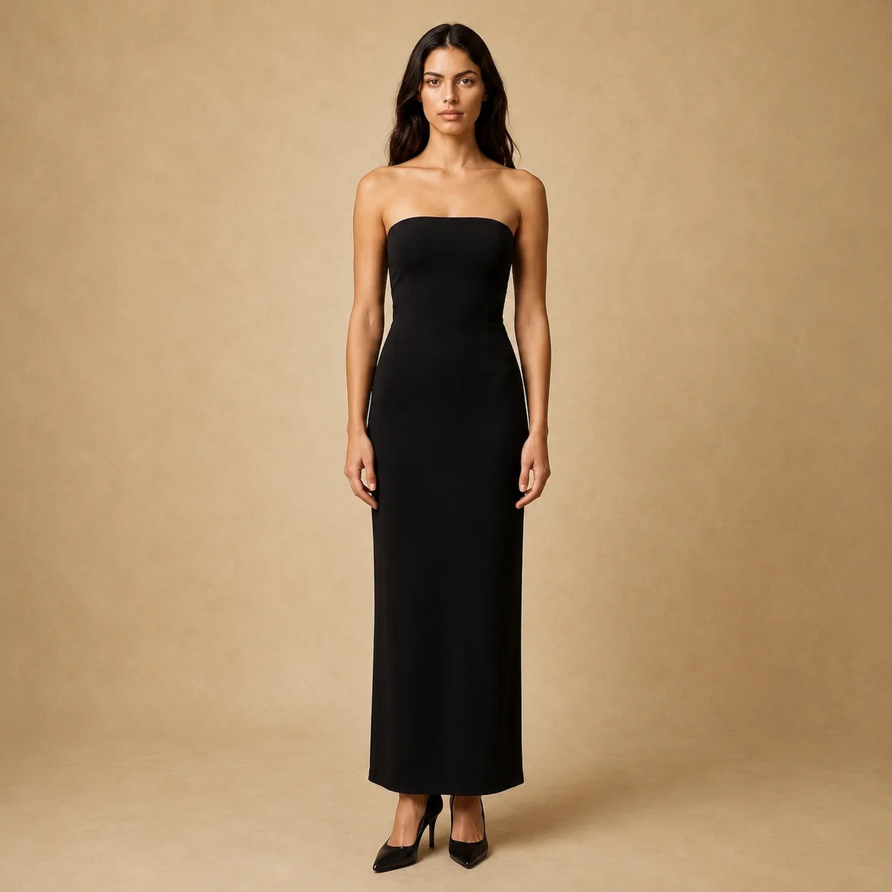 Robe Longue Fourreau Sans Bretelles à Fente Valentina