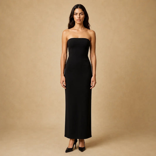 Robe Longue Fourreau Sans Bretelles à Fente Valentina