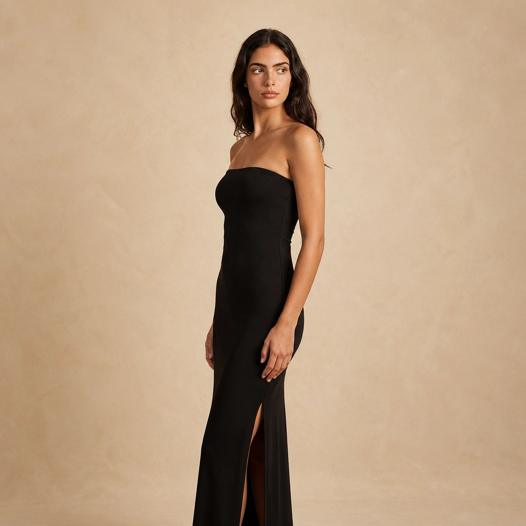 Robe Longue Fourreau Sans Bretelles à Fente Valentina