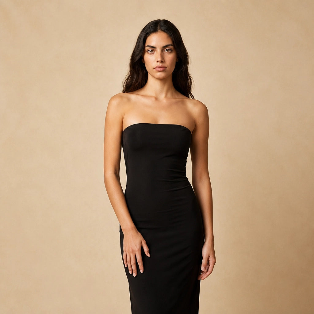 Robe Longue Fourreau Sans Bretelles à Fente Valentina