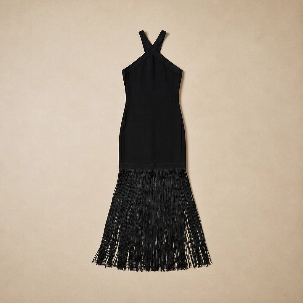 Robe Longue Fourreau à Franges Corsino
