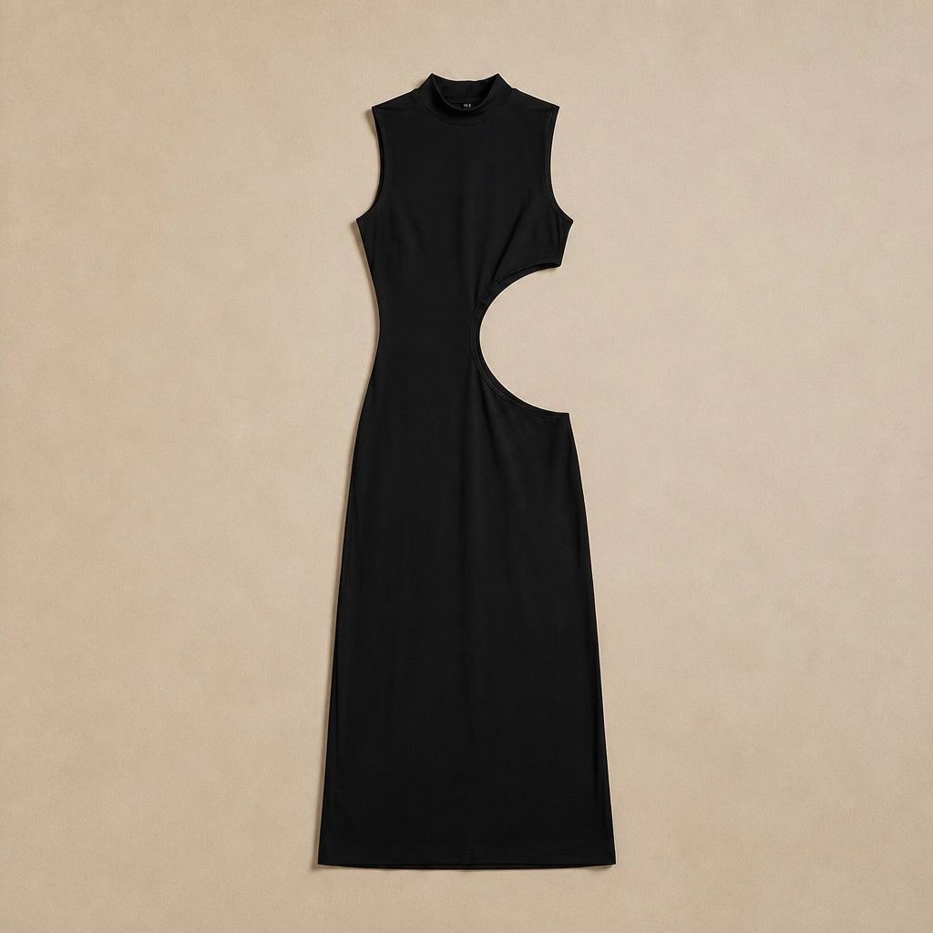 Robe Longue Noire à Découpes Graphiques Alessia