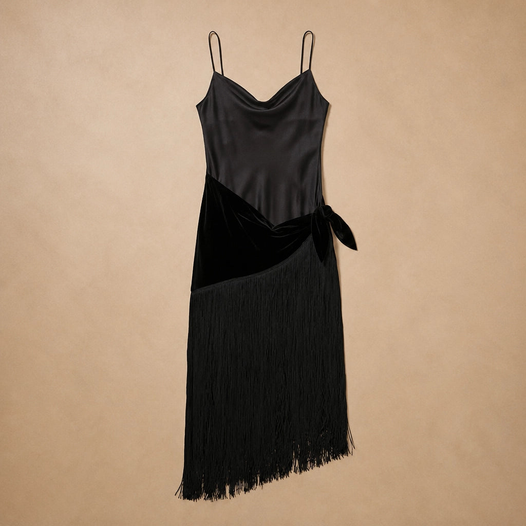 Robe Longue Noire à Franges Marcella