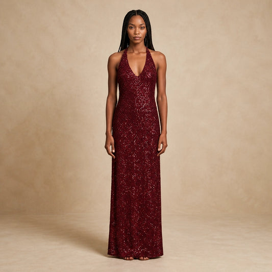 Robe Longue Sculpturale Brillante à Décolleté V Azelia