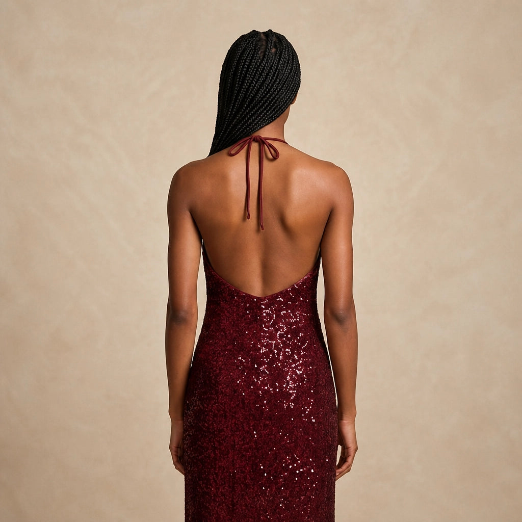 Robe Longue Sculpturale Brillante à Décolleté V Azelia