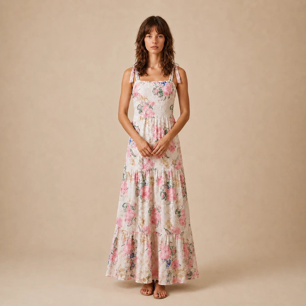 Robe Longue à Broderies Florales Carmela