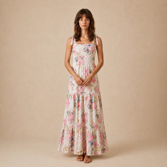 Robe Longue à Broderies Florales Carmela