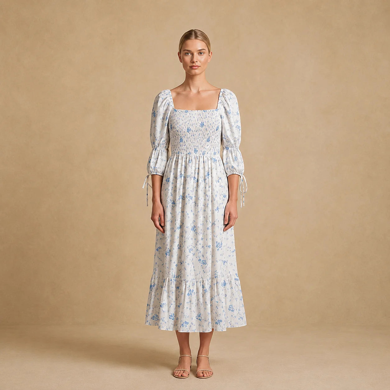Robe Longue à Col Carré et Imprimé Danieli