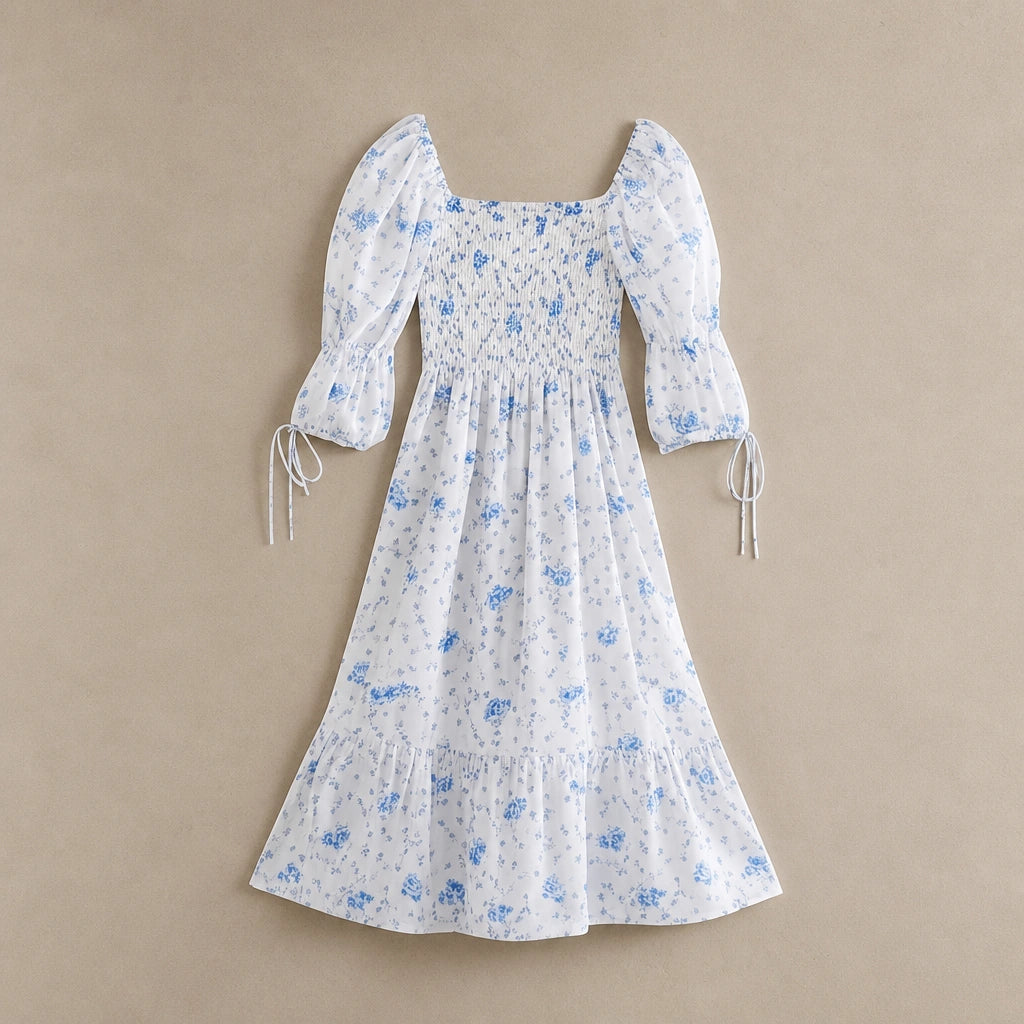 Robe Longue à Col Carré et Imprimé Danieli