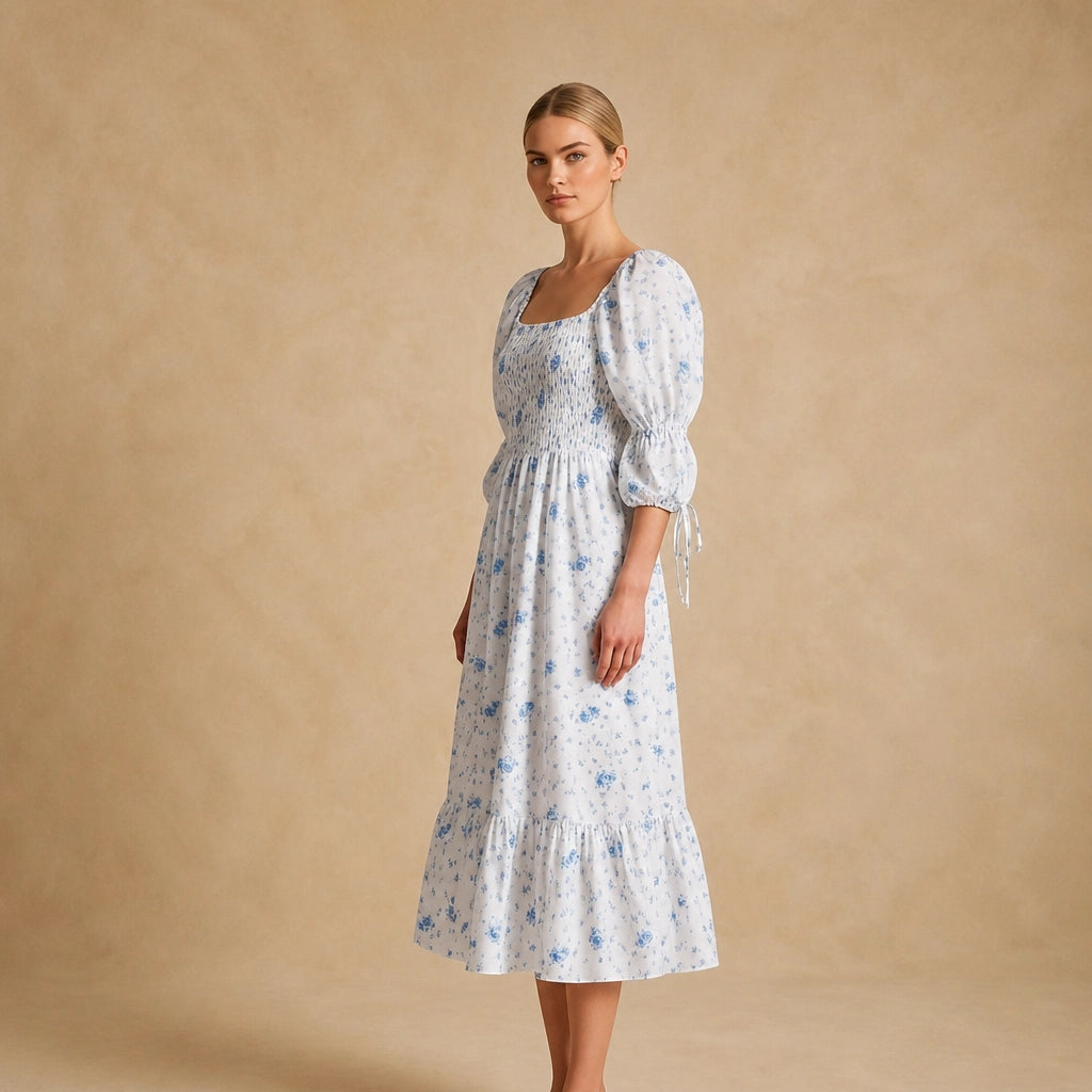 Robe Longue à Col Carré et Imprimé Danieli