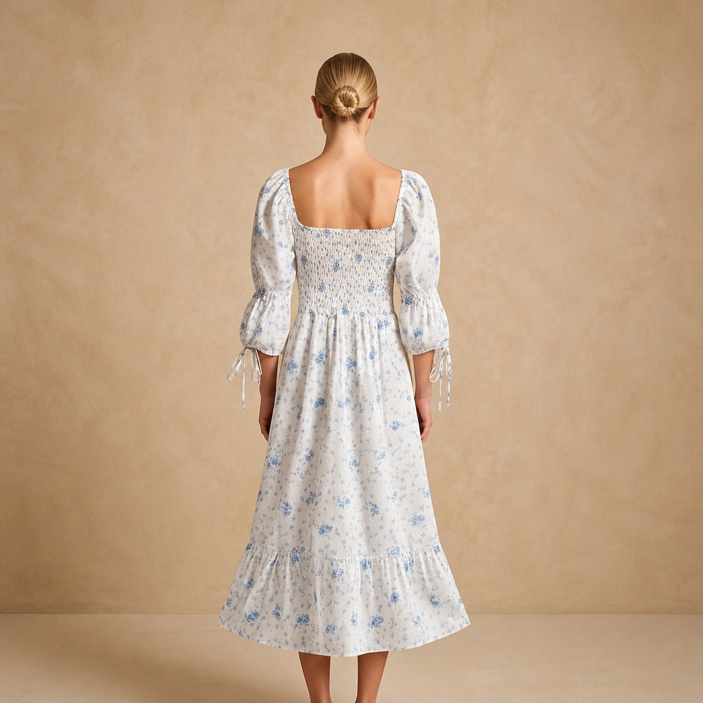 Robe Longue à Col Carré et Imprimé Danieli