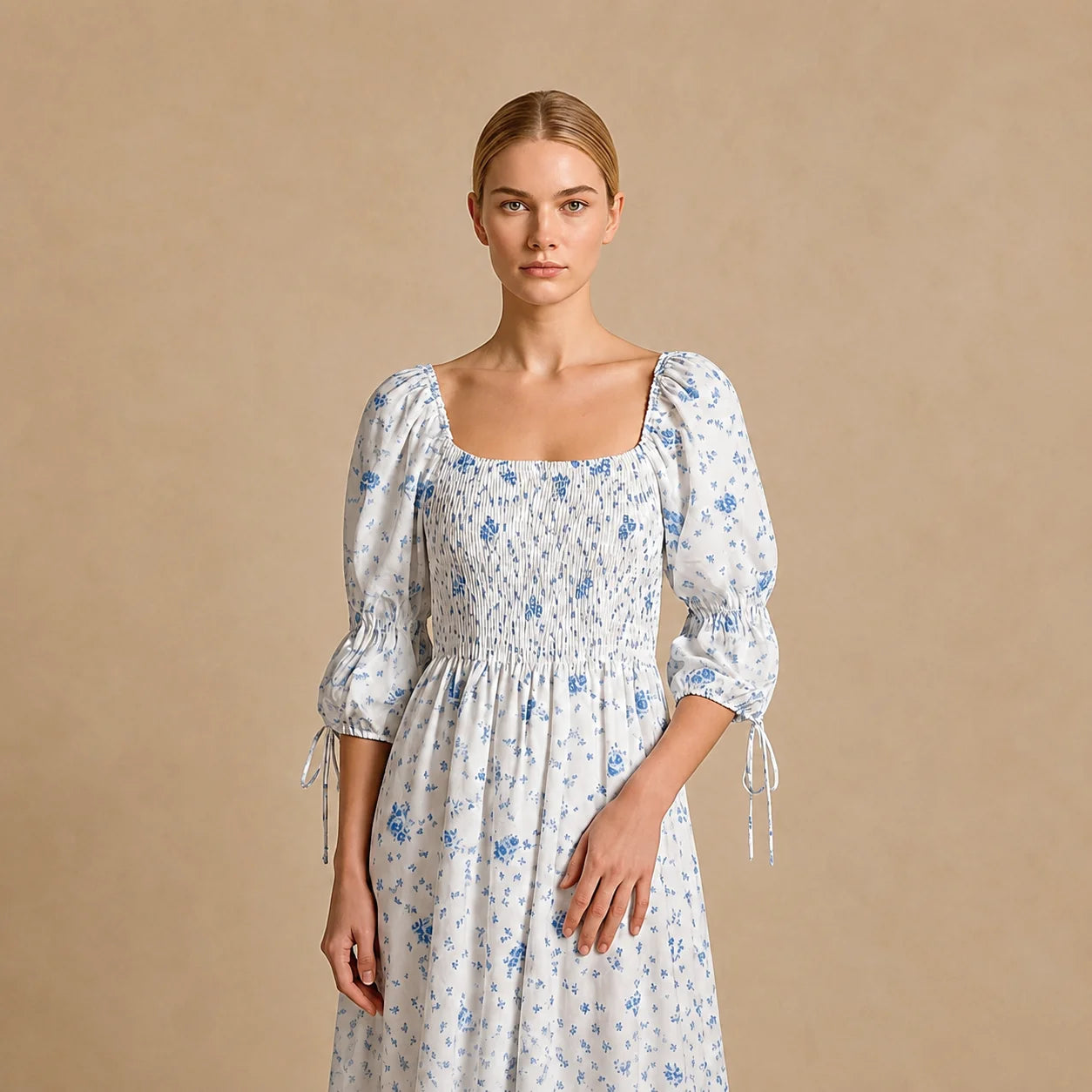 Robe Longue à Col Carré et Imprimé Danieli