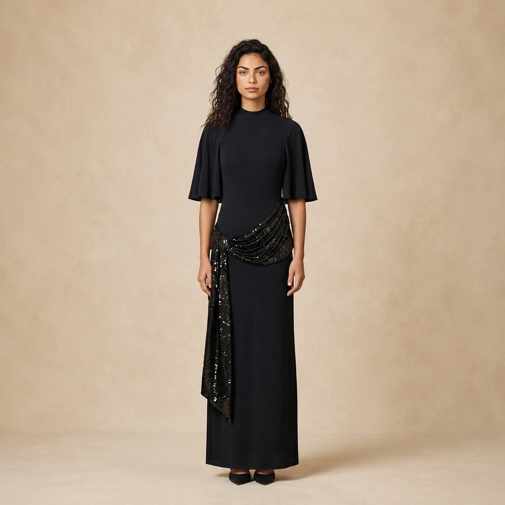 Robe Longue à Col Officier et Ceinture Ricci