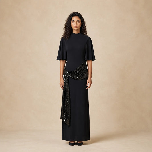 Robe Longue à Col Officier et Ceinture Ricci