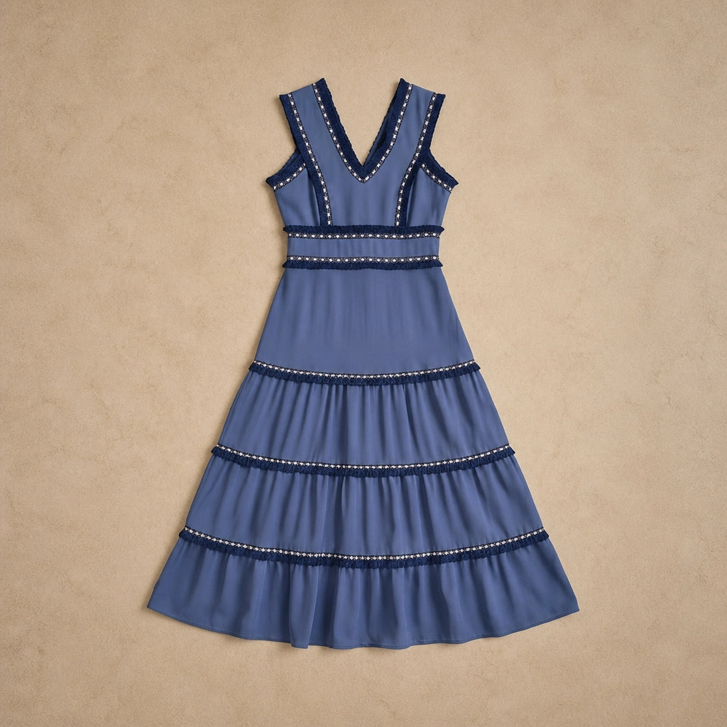Robe Longue à Encolure V et Plissée Fiammetta