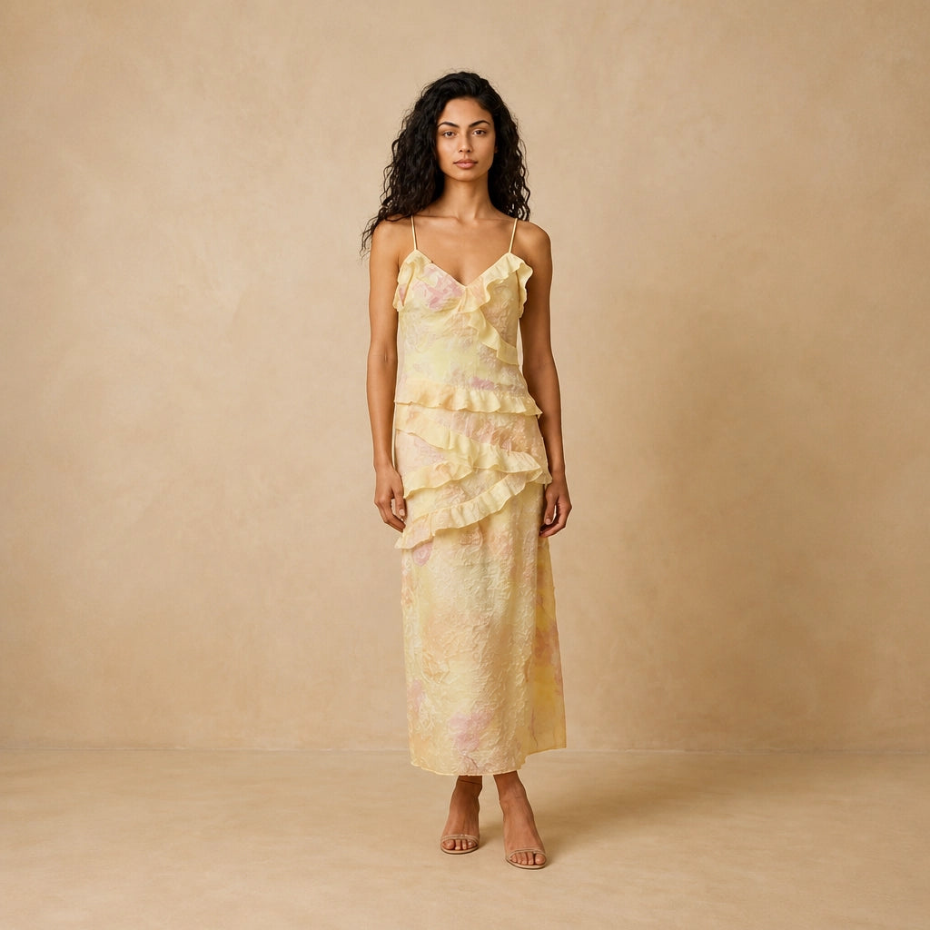 Robe Longue à Encolure en V Graphique Rugani