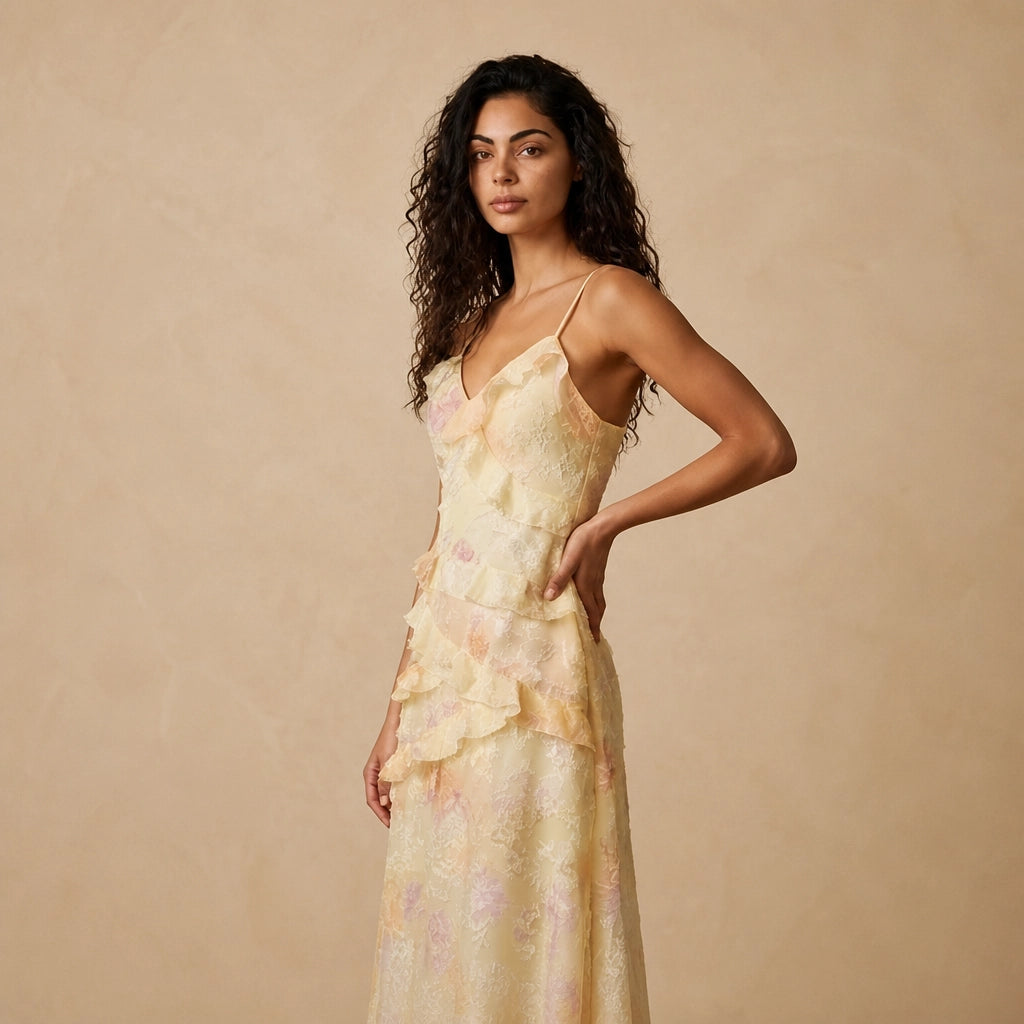 Robe Longue à Encolure en V Graphique Rugani