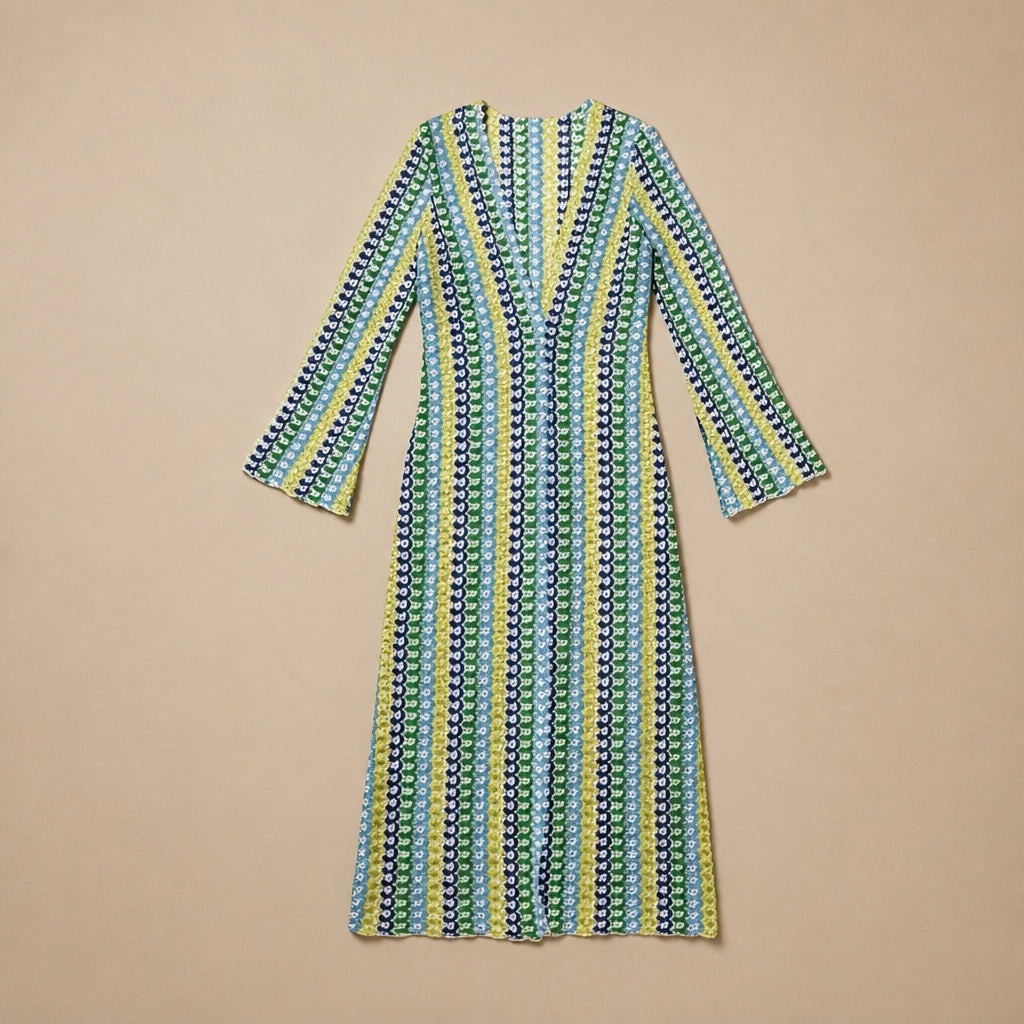 Robe Longue en Maille Crochet à Rayures Caterina