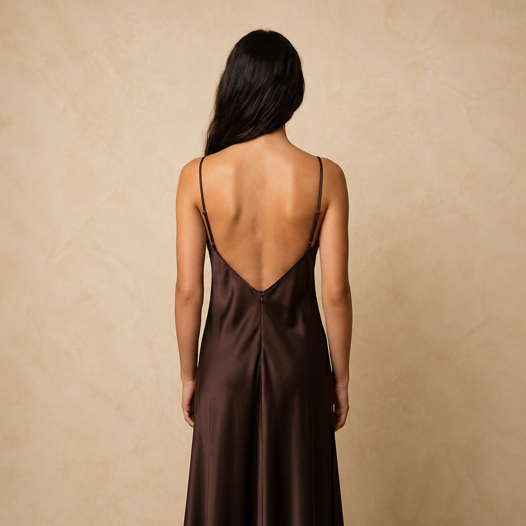 Robe Longue en Satin et Dentelle Ciselée Marcelli
