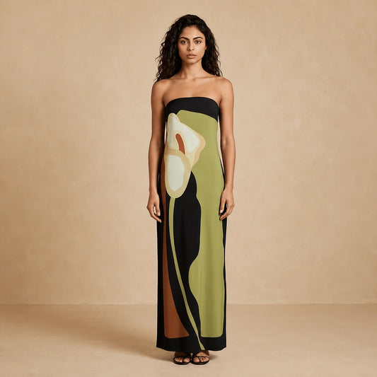 Robe Maxi Bustier à Imprimé Artistique Vellucci