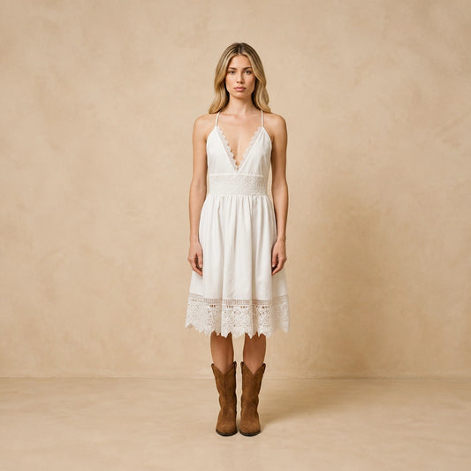Robe Midi Bohème à Volants et Dentelle Giada