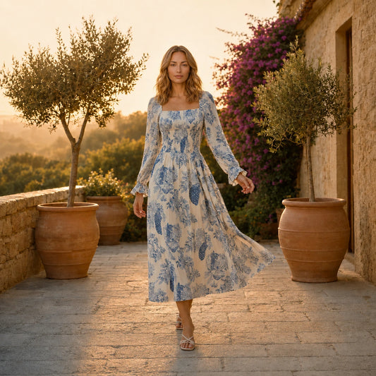 Robe Midi Champêtre à Imprimé Viola
