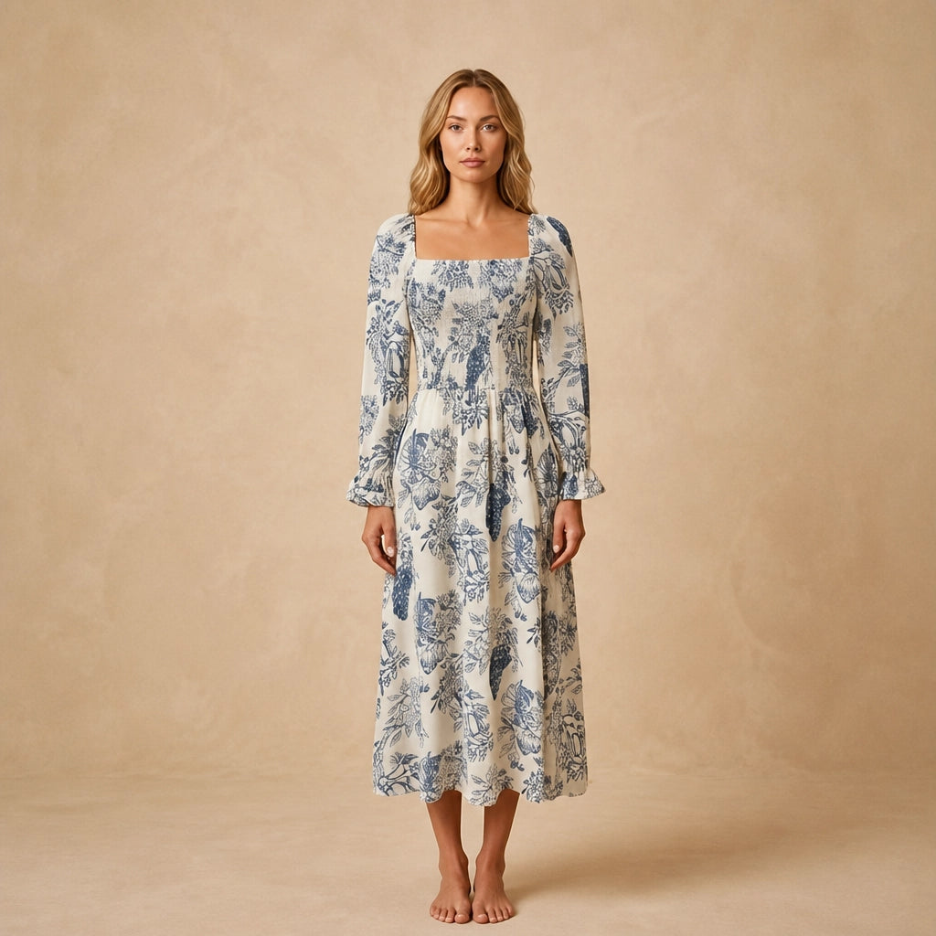Robe Midi Champêtre à Imprimé Viola