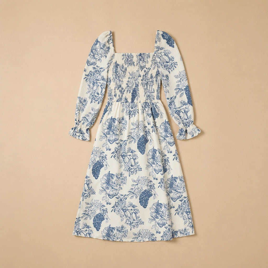 Robe Midi Champêtre à Imprimé Viola