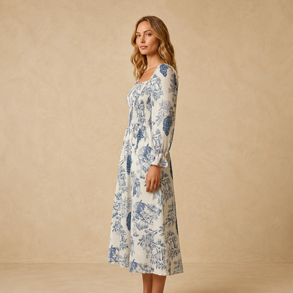 Robe Midi Champêtre à Imprimé Viola