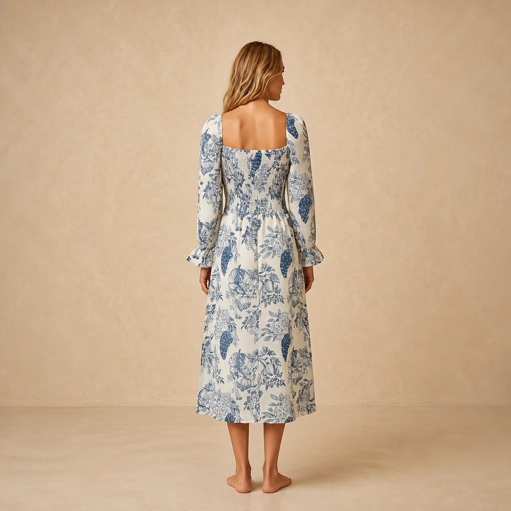 Robe Midi Champêtre à Imprimé Viola