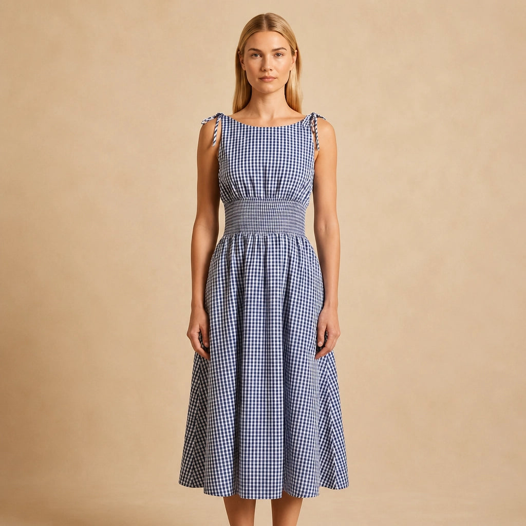 Robe Midi Cintrée Sans Manches à Motif Plaid Stavola