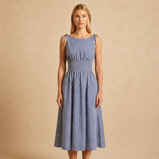 Robe Midi Cintrée Sans Manches à Motif Plaid Stavola