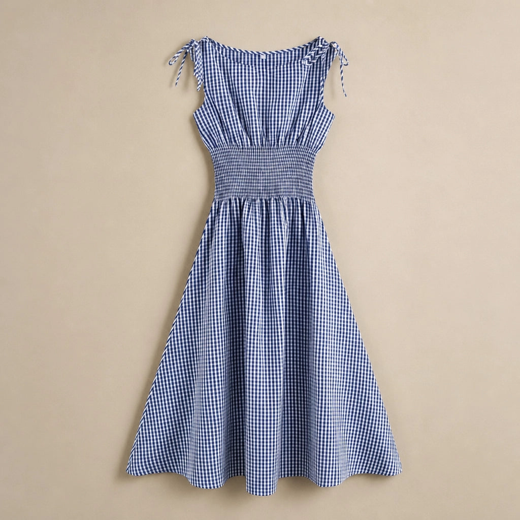 Robe Midi Cintrée Sans Manches à Motif Plaid Stavola
