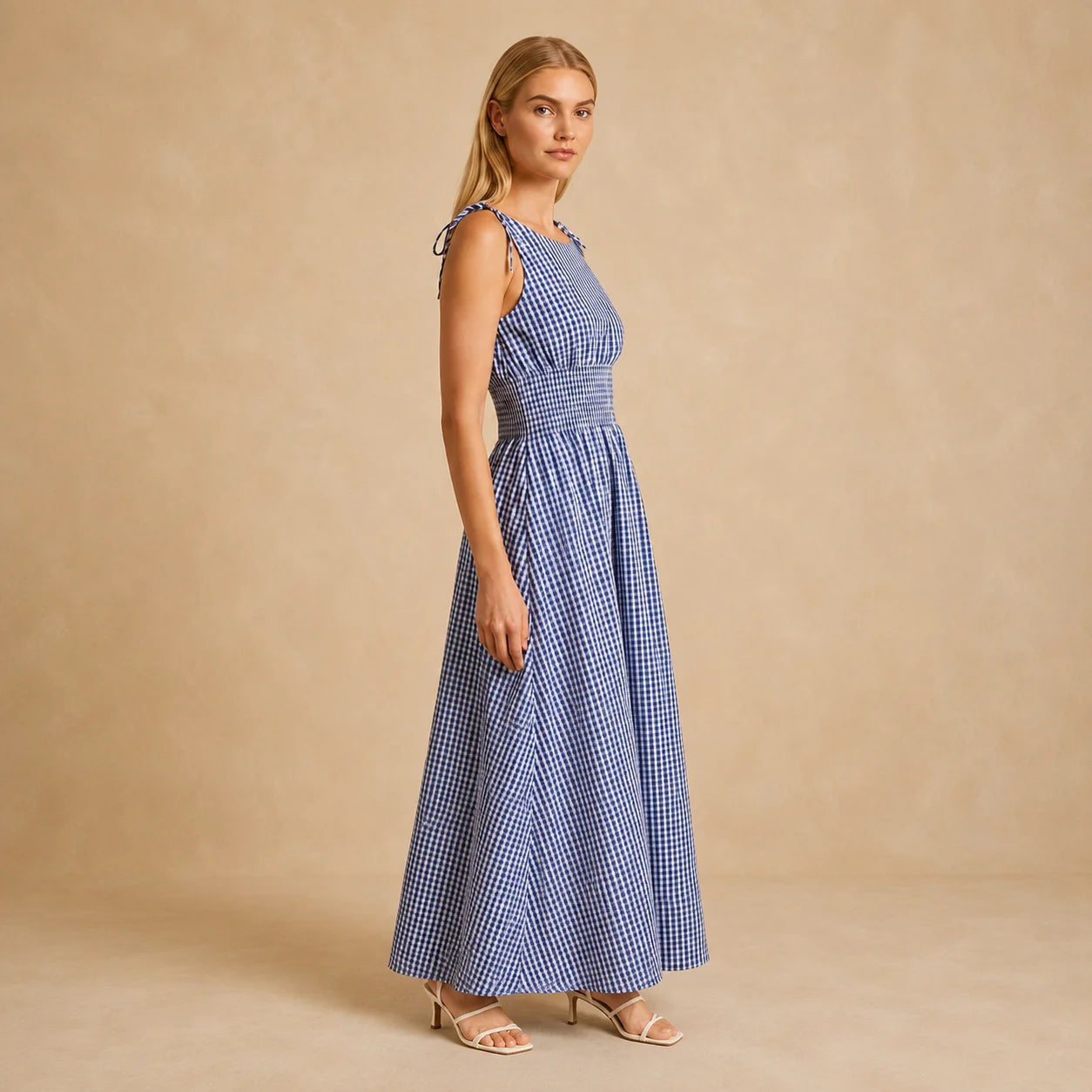 Robe Midi Cintrée Sans Manches à Motif Plaid Stavola