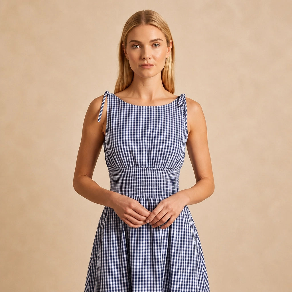 Robe Midi Cintrée Sans Manches à Motif Plaid Stavola