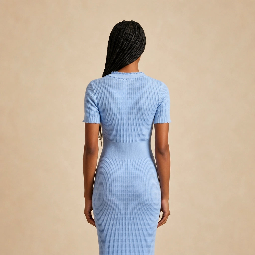 Robe Midi Tricotée à Boutonnage Perles Carlina