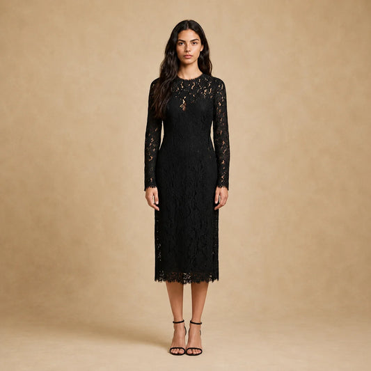 Robe Midi en Dentelle et Manches Longues Parma
