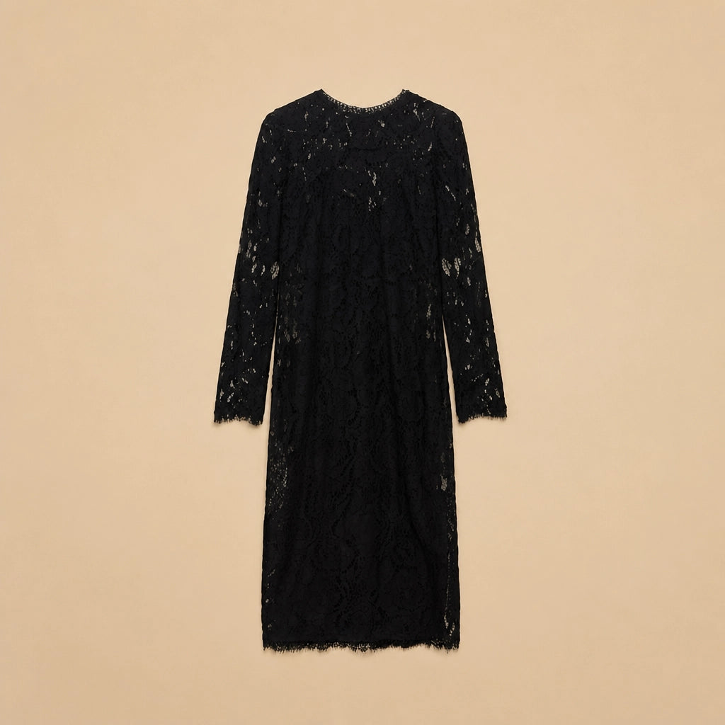 Robe Midi en Dentelle et Manches Longues Parma