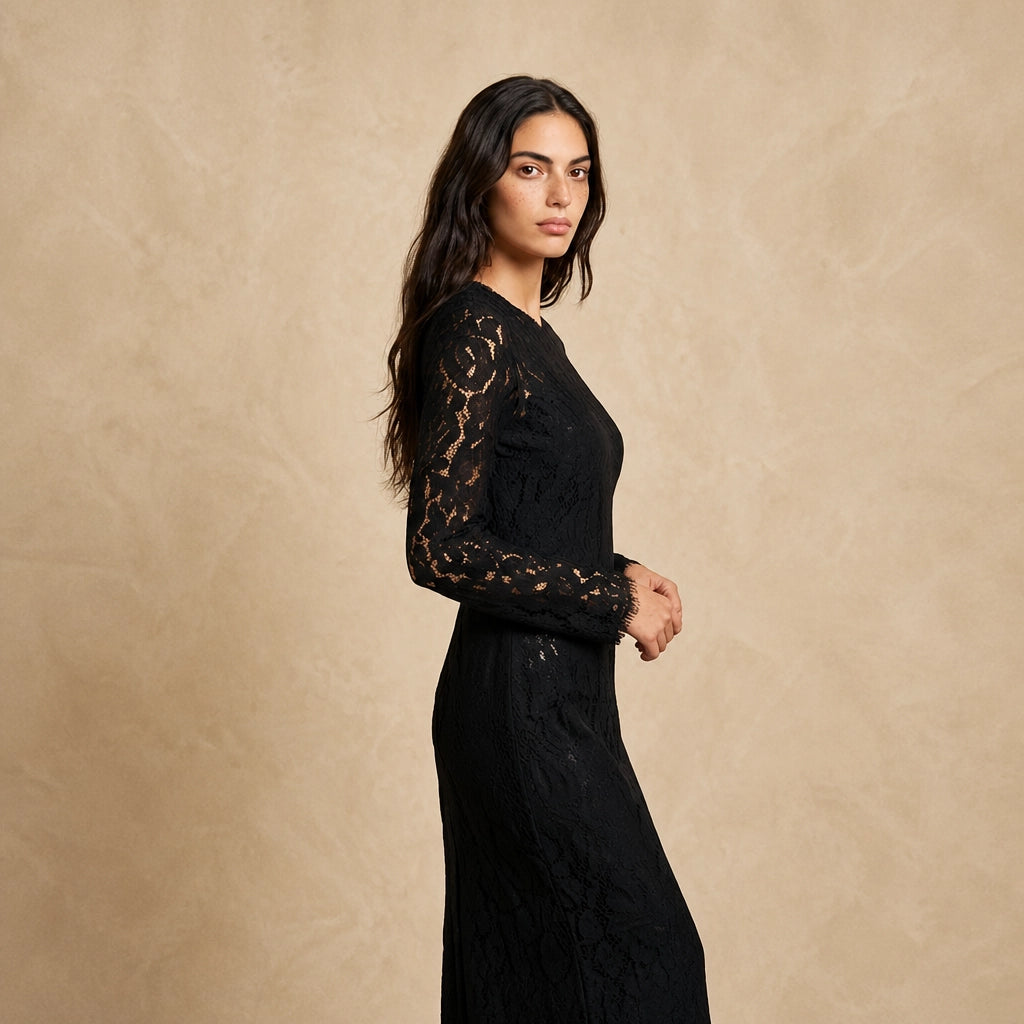 Robe Midi en Dentelle et Manches Longues Parma
