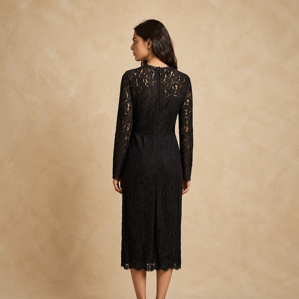 Robe Midi en Dentelle et Manches Longues Parma