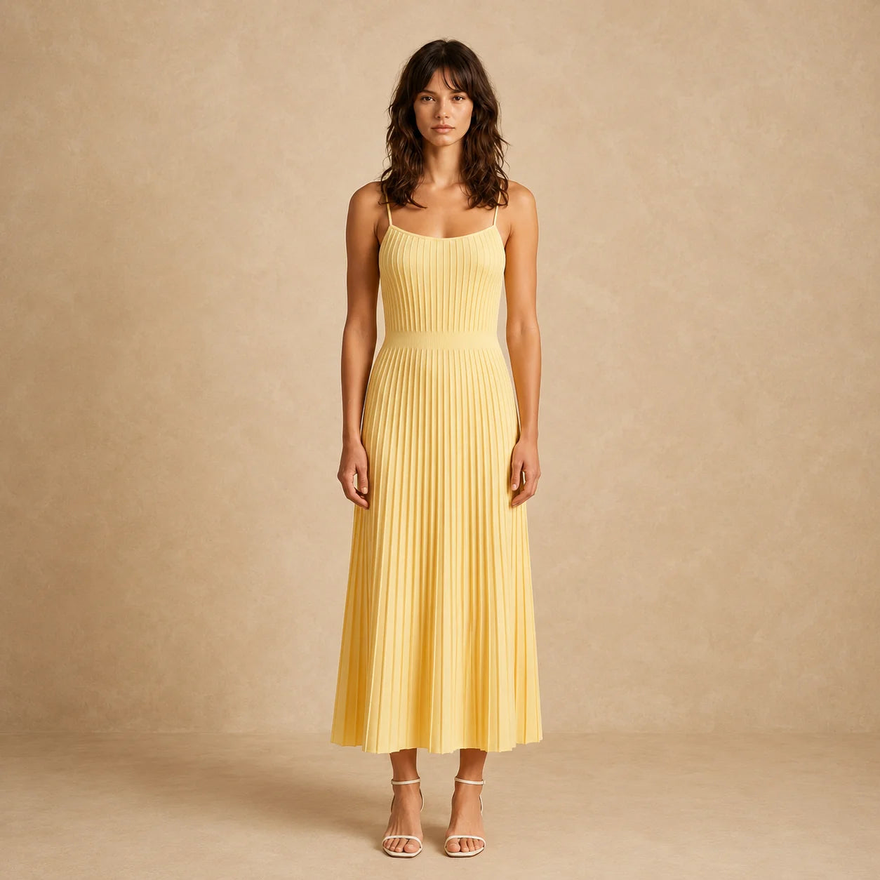 Robe Midi en Maille Plissée Ludovica