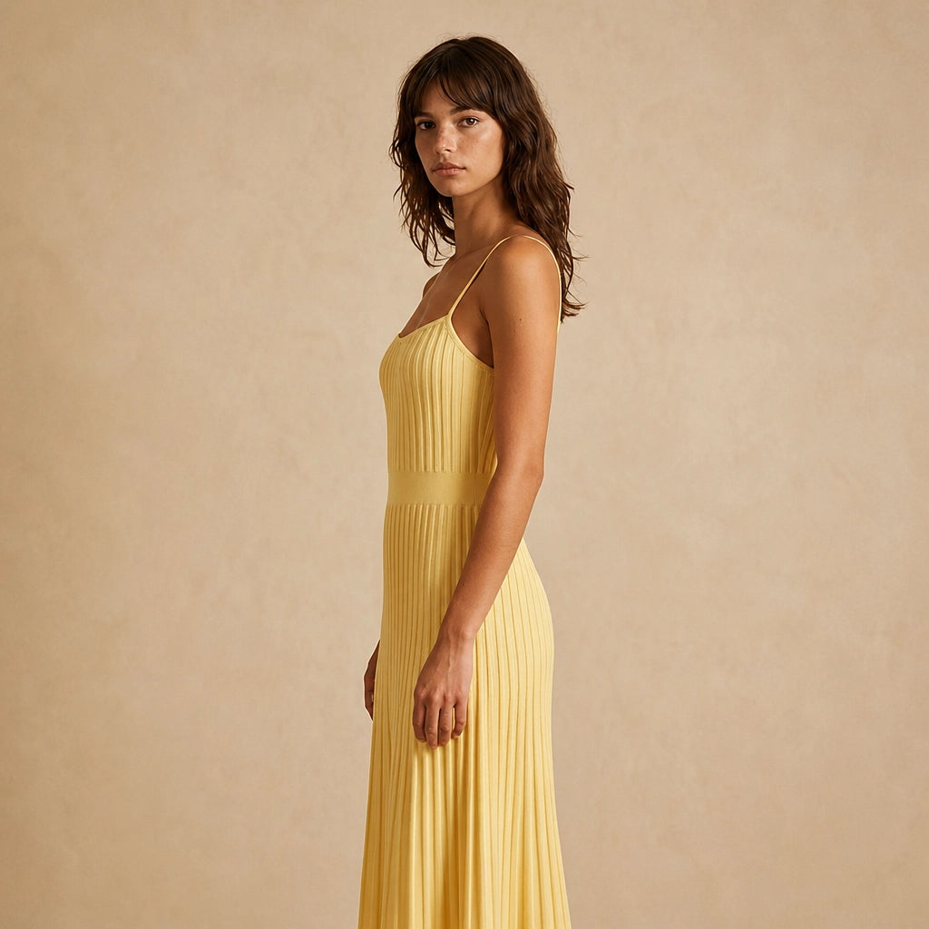 Robe Midi en Maille Plissée Ludovica